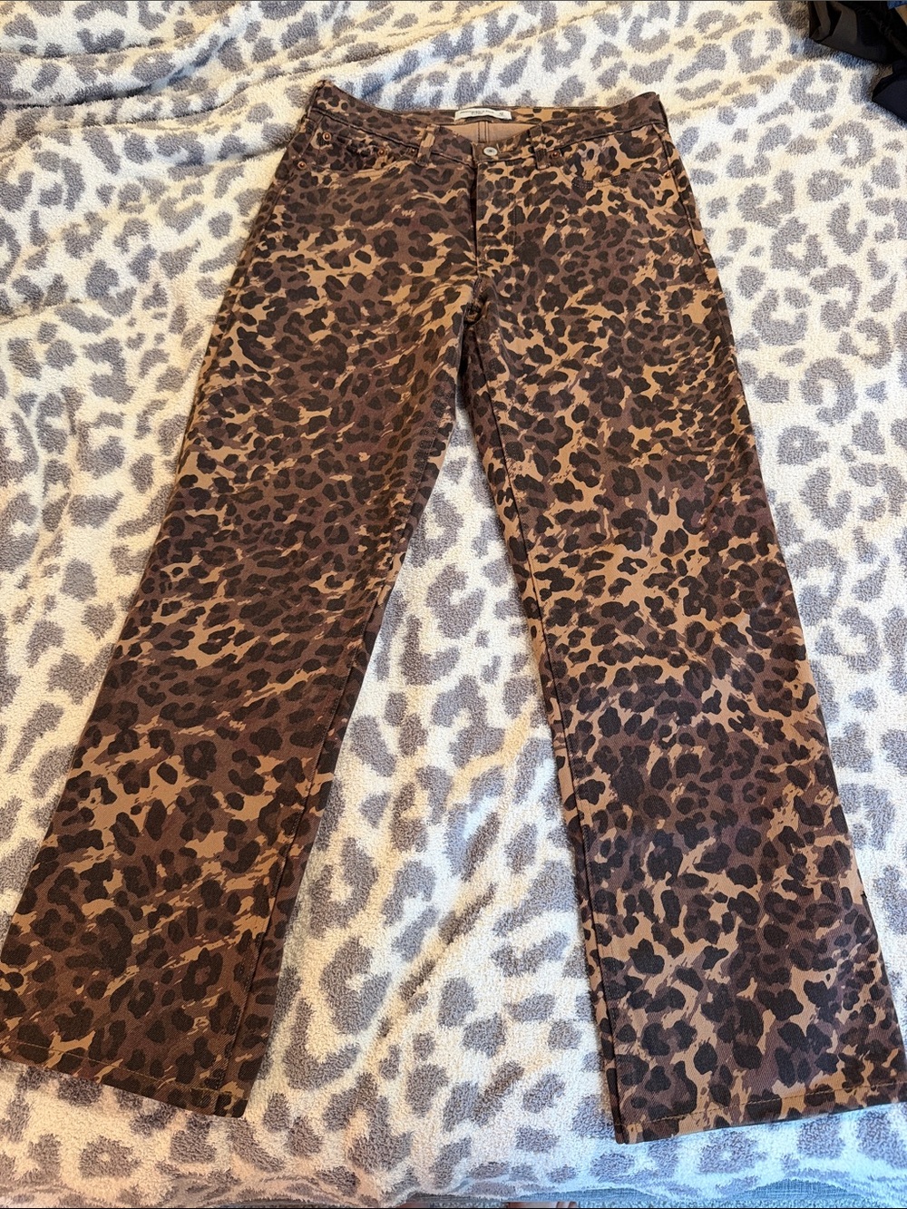 Abercrombie & Fitch Leopard Print Wide Leg Jeans - Brown/Black